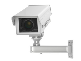 white cctv camera or security camera isolated on white