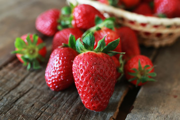 strawberries on a wooden background