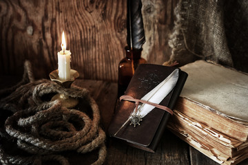 pirate object on wooden table