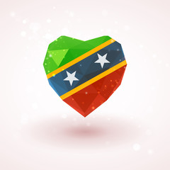 Flag of Saint Kitts and Nevis in shape diamond glass heart. Triangulation style