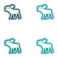 Set of paper stickers on white background Arctic moose