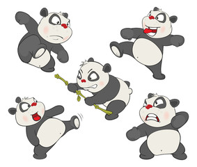  Illustration of a set of Funny Panda Bear. Cartoon Character