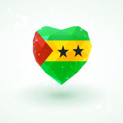 Flag of Sao Tome and Principe in shape diamond glass heart. Triangulation style
