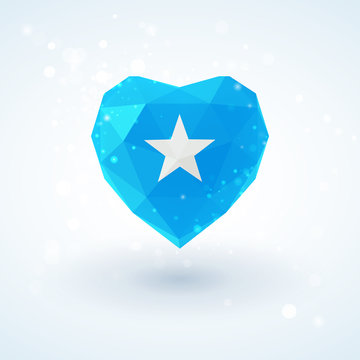 Flag of Somalia in shape diamond glass heart. Triangulation style