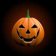 Vector illustration. Grinning pumpkin for happy Halloween on a dark background.