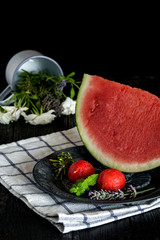 Fresh watermelon on the wooden table, selective focus