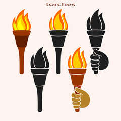 Set of burning torches