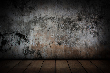 Old cement walls and old wooden floors,  Abstarct background.