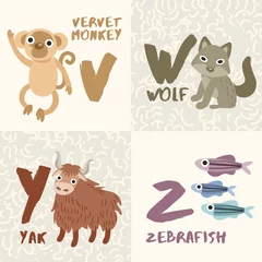 Fotobehang Cute Animal Alphabet Set : Letter V,W,Y,Z : Vector Illustration © da_on