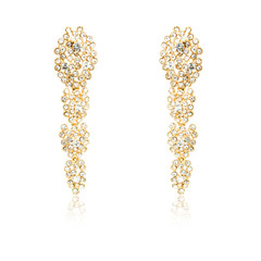 Pair of golden diamond earrings isolated on white