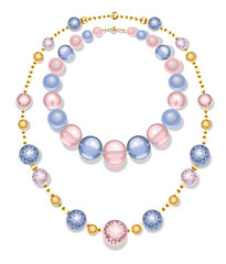 necklace of blue and pink beads