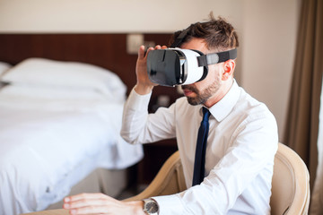 Using virtual reality glasses on a hotel