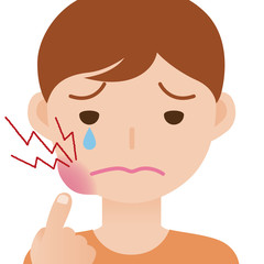 child's toothache, hurts of bad tooth, stomatitis, mouth ulcer, periodontal disease, vector illustration