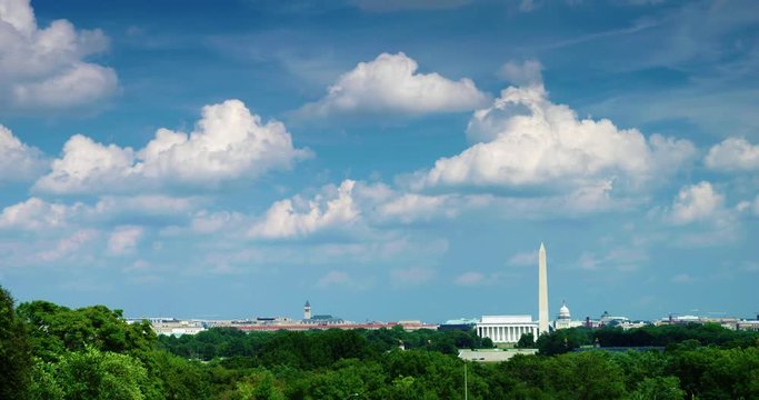Washington DC Timelapse Wide Framed Wide Right with Clouds Lincoln, Washington, US Capitol 2016
