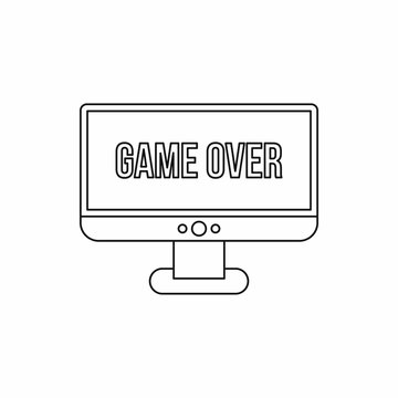 Game over text on the screen icon in outline style isolated on white background