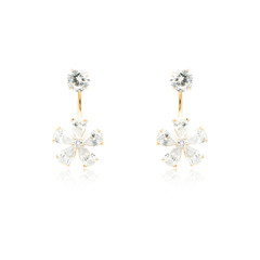 Pair of golden diamond earrings isolated on white