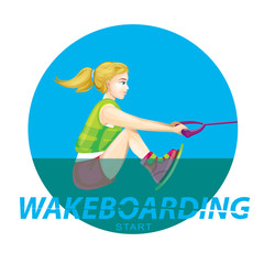 Wakeboarding boating tips. starting from water. vector illustration of girl