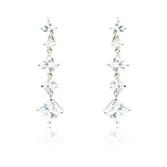 Pair of silver diamond earrings isolated on white