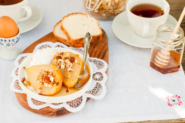 Honey Roast Pears with Granola and Yogurt