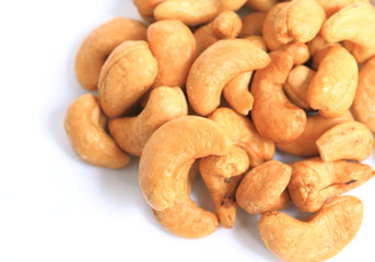 A  cashew seed on white background.