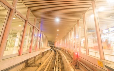 Long exposure taken in the electric train Tunnel of Kuala Lumpur International Airport, Malaysia