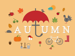 collection of autumn flat icons vector for design