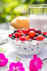 Breakfast garden fruits currants gooseberries buttermilk