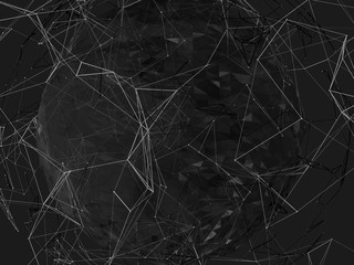 Abstract background lines, connected dots and geometric shapes. 3D illustration.