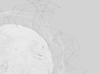 Abstract background lines, connected dots and geometric shapes. 3D illustration.