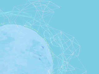 Abstract background lines, connected dots and geometric shapes. 3D illustration.