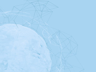 Abstract background lines, connected dots and geometric shapes. 3D illustration.