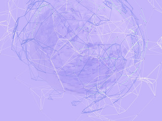 Abstract background lines, connected dots and geometric shapes. 3D illustration.