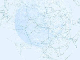 Abstract background lines, connected dots and geometric shapes. 3D illustration.