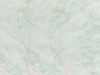 Abstract background lines, connected dots and geometric shapes. 3D illustration.