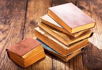 old books on a table