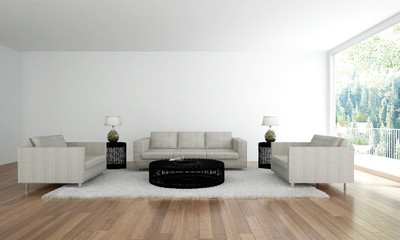 3D render white living room 