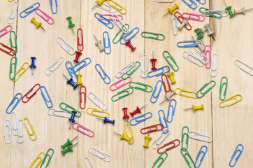school supplies on a wooden  desk