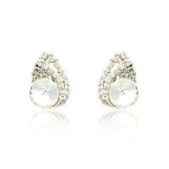 Pair of silver diamond earrings isolated on white