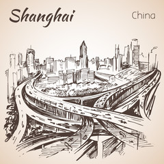 Shanghai hand drawn landscape.