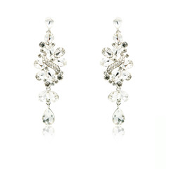 Pair of silver diamond earrings isolated on white