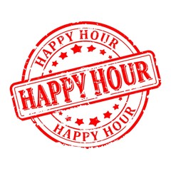 Damaged red stamp with the words - Happy hour - vector eps