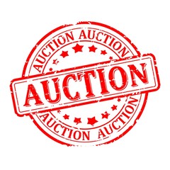 Damaged round red stamp with the inscription  - Auction - vector eps