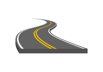 Fototapeta na wymiar Road vector illustration. Curved highway with markings.