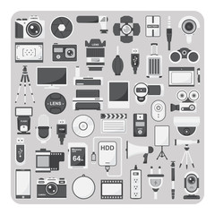Vector of flat icons, Camera set on isolated background