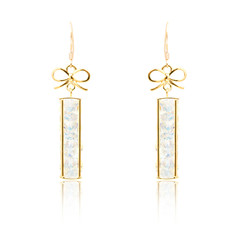 Pair of golden diamond earrings isolated on white