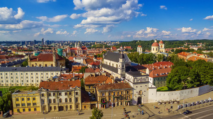 Fototapeta na wymiar AERIAL. Old Town in Vilnius, Lithuania: the Gate of Dawn