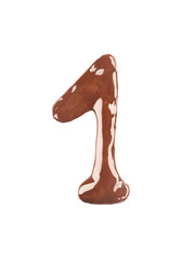 Number one made of liquid chocolate, isolated on white