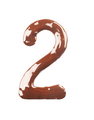 Number two made of liquid chocolate, isolated on white