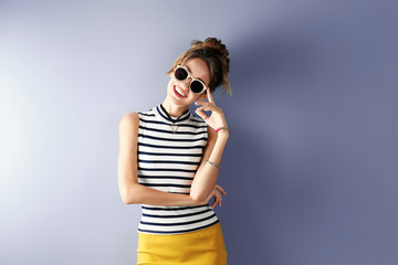 Beautiful girl on blue background