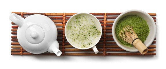 Naklejki  Zielona herbata matcha na białym tle